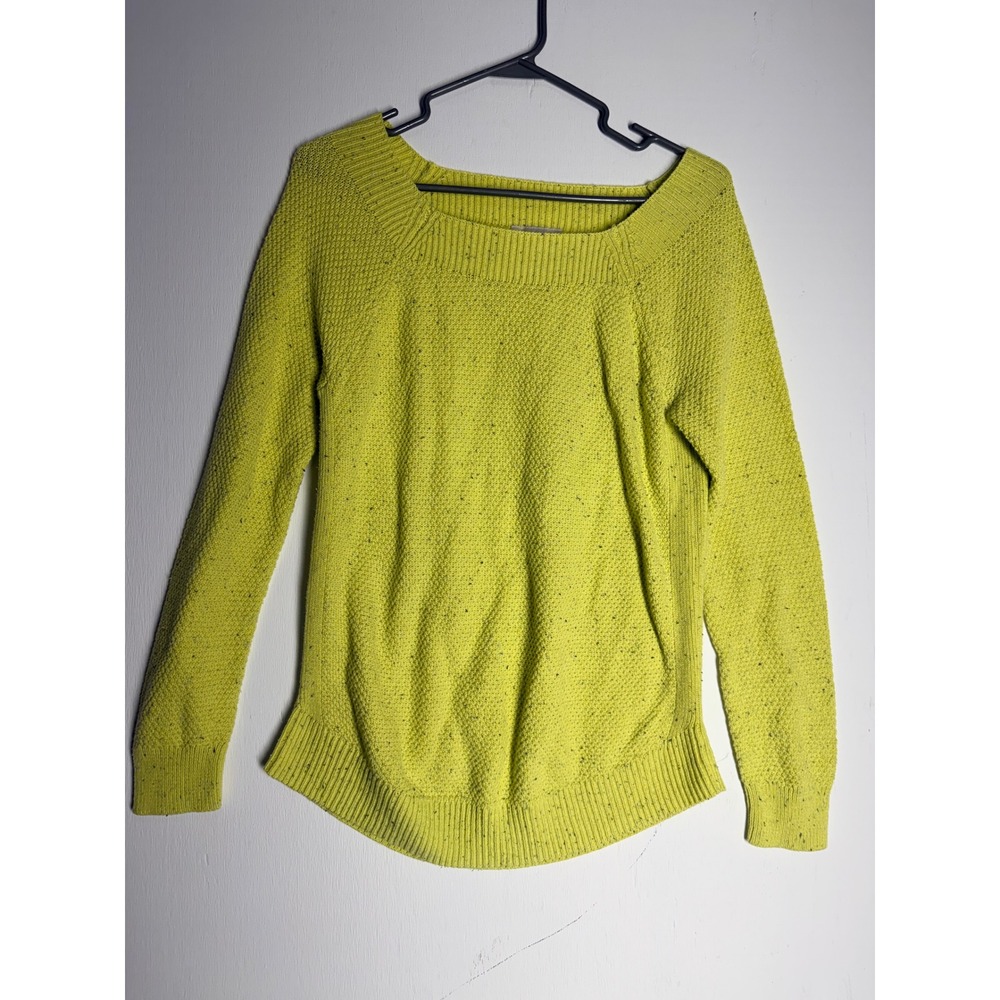 Loft Outlet Lime Green Confetti Flecked Square Neck Sweater Small Chartreuse
